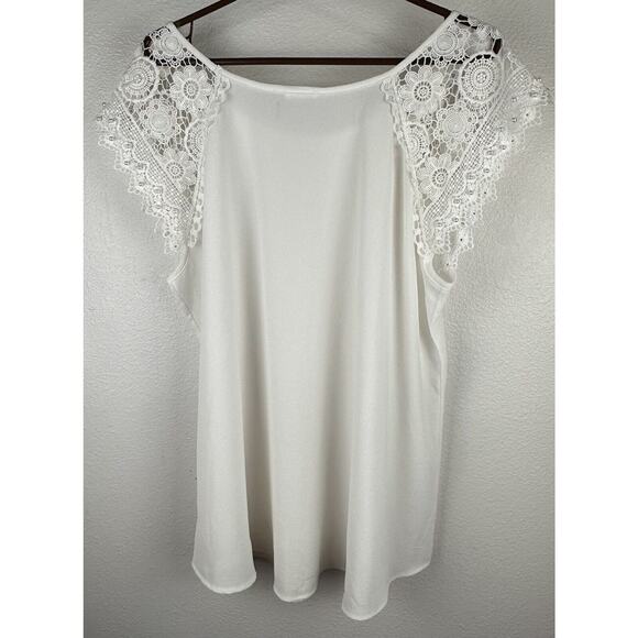 Trendy JS Women’s White Lace Sleeveless Top Floral Lacey Flowy Romantic Size 1X - Picture 4 of 6